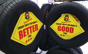 Flynnie, Flynn’s lucky mascot, even makes ‘good, better, best’ tire recommendations in the tire centers.